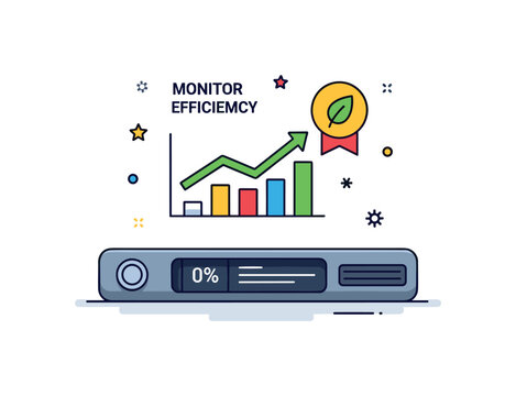Monitor fuel economy dashboard display with a rising efficiency graph and a small leaf badge, representing awareness and tracking as key elements of cost