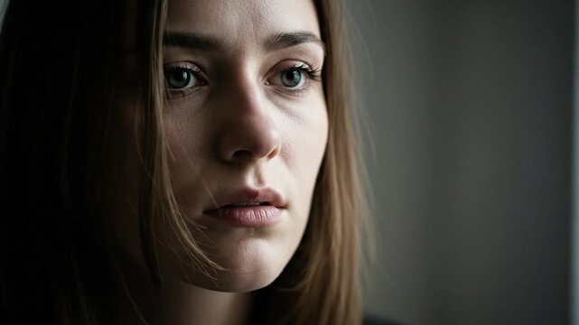 Woman looks worried and stressed.