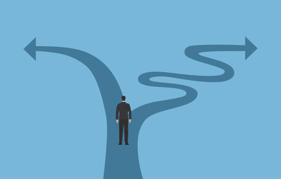 Choose path of direct way and curve way. decision concept. Easy or difficult way.