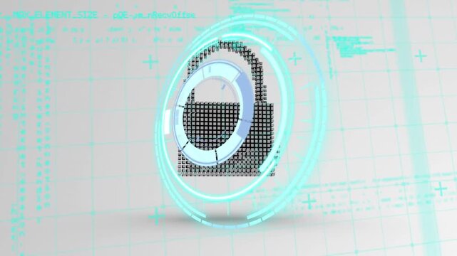 Animation of processing circle over cloud, shield and data processing
