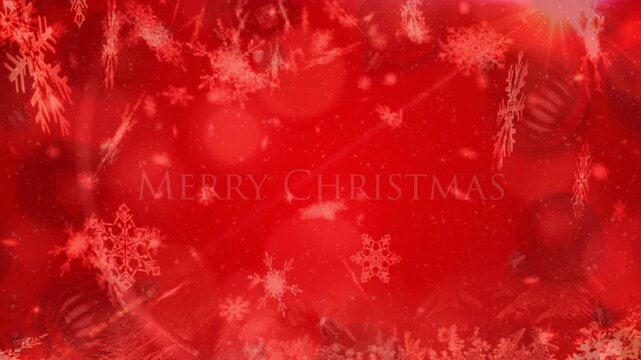 The words merry christmas are written in white letters on a red background