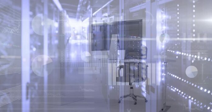 Financial data being processed on a digital interface in a server room