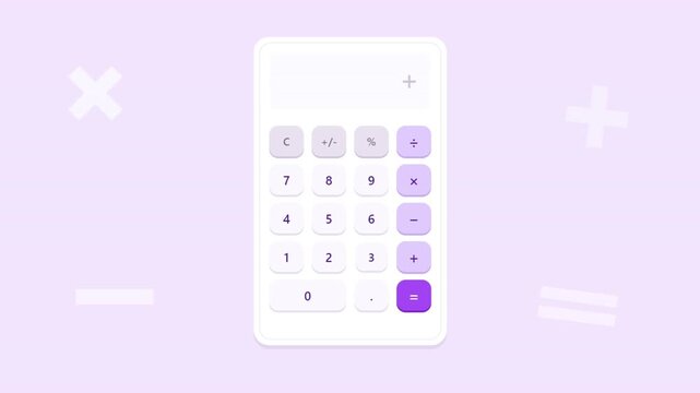 Calculator with Numbers on a Purple Background for Calculations and Finance.