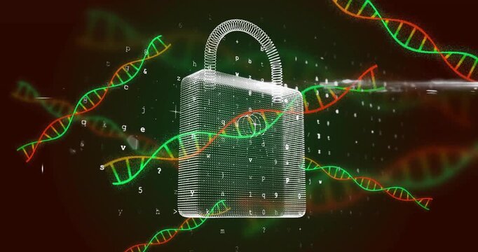 Animation of dna strands, scientific data processing over padlock