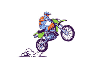 Fototapeta premium Motocross racing artwork. Dirt bike extreme sport design for t-shirt. Speed racing poster. Fast wheels challenge. Extreme motorcross jump.