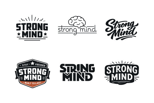 Strong Mind. Set lettering. harmonious lettering variations of the same emblematic concept, each with different artistic interpretation (Blocky sans-serif with