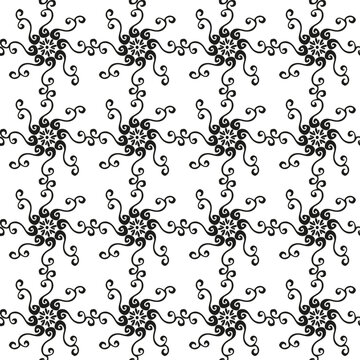 
Seamless abstract pattern in black with flowers on a white background