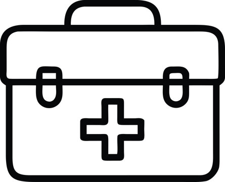A simple black and white line art vector icon depicting a classic medical emergency first aid kit
