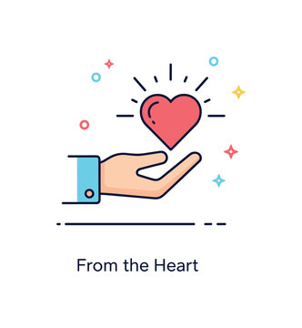 Symbolic gesture hand over heart with a subtle radiating glow icon behind it, representing sincerity, gratitude, and emotional authenticity in a balanced