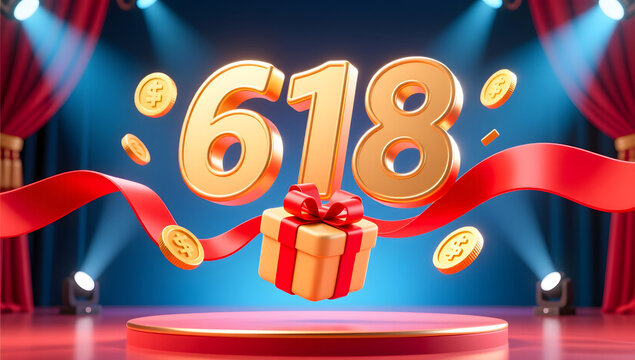 618 shopping festival stage with gift boxes