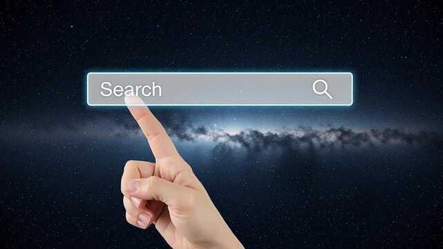 A finger touching the search bar, symbol of digital browsing.