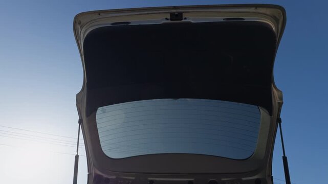 Illustration showcasing rear hatch and its detailed components. Backlit image providing overview of rear hatch and its associated parts