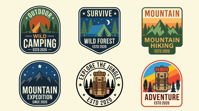 Adventure Camping Mountain Hiking Expedition Badges