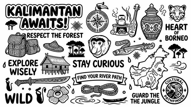 Borneo Adventure Doodle Art: Kalimantan Awaits, Explore Wisely