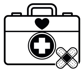 Fototapeta premium Line art illustration of a first aid kit depicting medical supplies and emergency care for health and safety concepts
