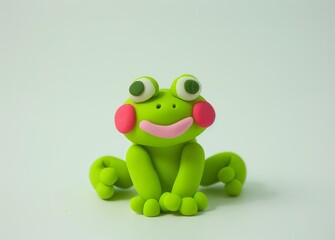 Obraz premium Cute green plasticine frog with pink and red accents isolated on white background