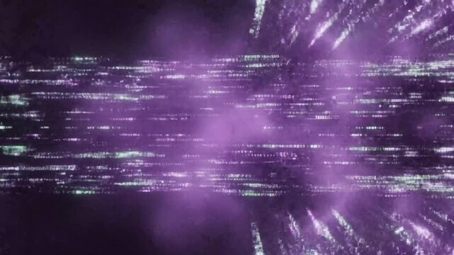 Glowing digital data stream with green and purple numbers on black