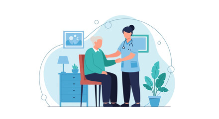 Fototapeta premium Caring Nurse Assists Elderly Man in Cozy Home Environment, Promoting Health and Well-being