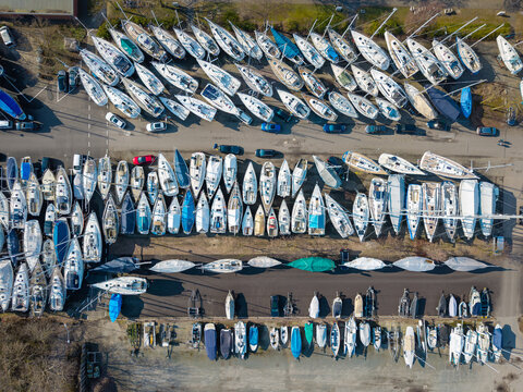 Pleasure Yachts and Boats at Marina Muiderzand in Almere Poort, Top down Aerial View