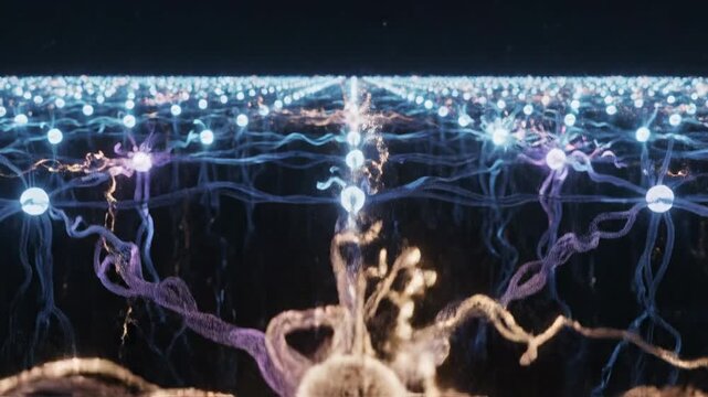 Digital neural network interconnection and synapse activity simulated medical technology and scientific research abstract neuron system data flow connections