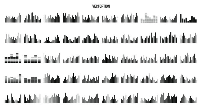 collection of audio equalizer and sound wave graphics for music apps ui design and digital technology concepts