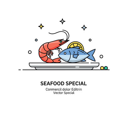 Fresh seafood plating process illustrated by a small shrimp and fish duo arranged neatly on a plate with lemon garnish expressing presentation and culinary