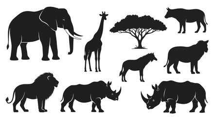 Fototapeta premium Safari animal silhouettes on white background