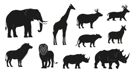 Fototapeta premium Collection of African wildlife silhouettes on white background