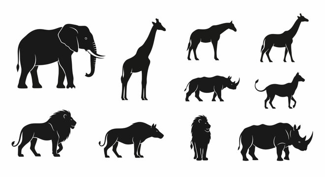 African wildlife animal silhouettes, safari icons