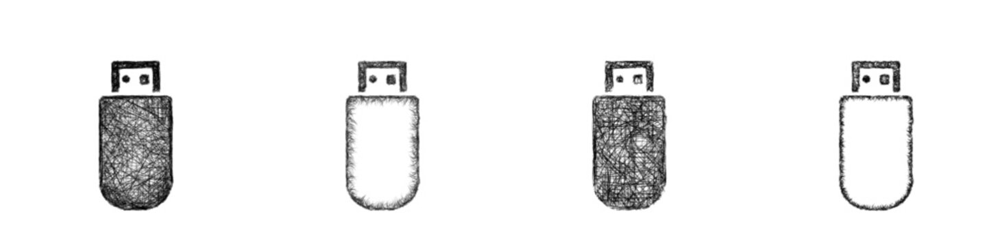 Sketch usb flash drive icon design set