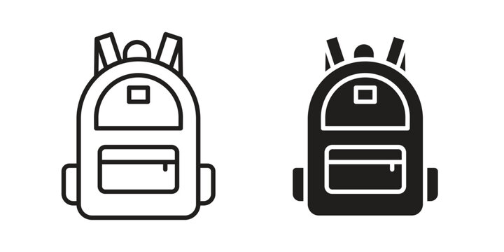 Backpack icon Line Design Vector Illustration. Solid Black icons