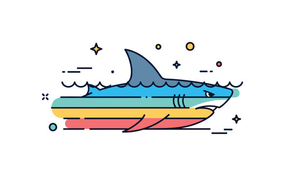 Underwater ambush shark shape emerging from simplified ocean layers with only dorsal fin and sharp eye visible, symbolizing hidden strength and calculated