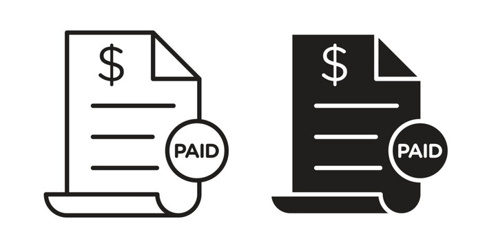 Bill paid icon Line Design Vector Illustration. Solid Black icons