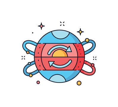 Earth core motion diagram simplified layered sphere with rotating arrows inside and magnetic loops outside, illustrating how internal heat and rotation sustain