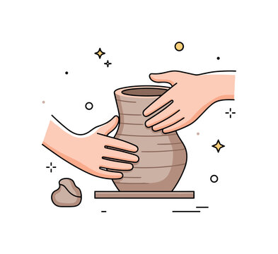 Beginner pottery practice focused on uneven clay form being carefully corrected by steady hands, conveying learning, improvement, and persistence. A supportive