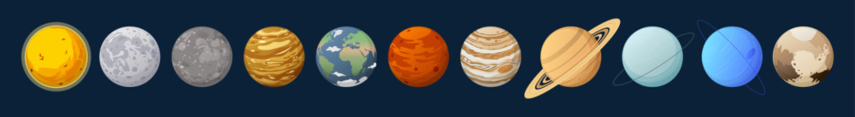 Set of solar system planets. Outer space vector illustration © Julia Bilevych