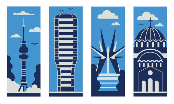 Belgrade Travel Banners with Famous Monuments