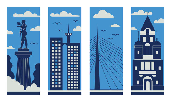 Belgrade Travel Banners with Famous Monuments
