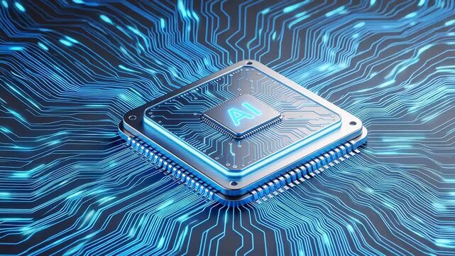 AI chip with glowing circuit lines