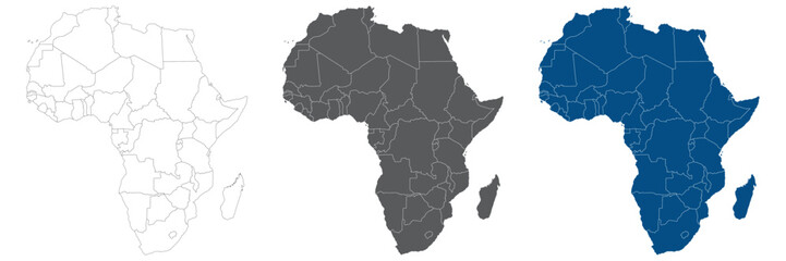 Fototapeta premium Vector Map of Africa Set with White, Grey, and Blue Professional Continent Silhouettes