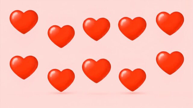 Red Hearts Animation on Pink Background.