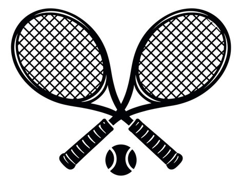 Simple graphic tennis equipment set featuring two racquets and a ball for sports branding