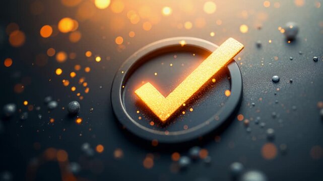 Golden textured check mark in a circle representing success, quality, and confirmation