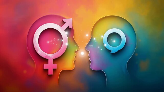 Two profiles representing different genders communicating and evolving ideas about identity and connection
