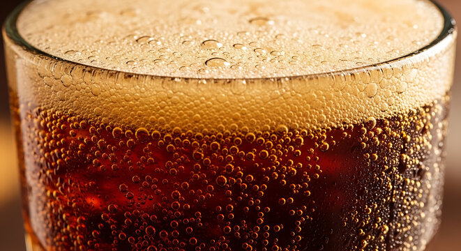 Close up of a refreshing cola beverage with foamy head on transparent background