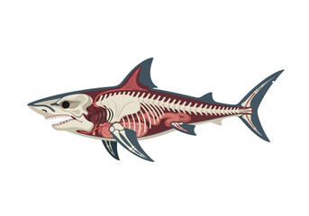 Obraz premium Side view diagram showing the internal anatomy and skeleton of a shark