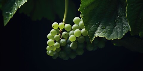 Naklejka premium A bunch of green grapes hanging from a vine. Perfect for food and agriculture-related projects.