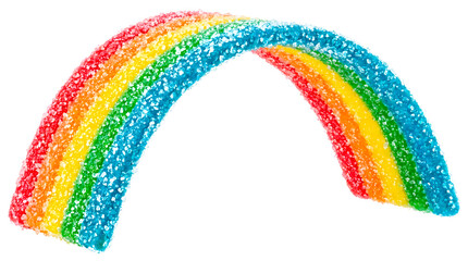 Fototapeta premium A vibrant rainbow arc against a clear sky, symbolizing hope, diversity, and the beauty of nature. The colorful arc is a cheerful spectacle. 