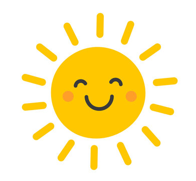 Cute sun with smile doodle illustration. PNG art design element on transparent background.