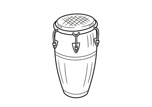 Black and white outline drawing of a conga drum viewed from a slight angle